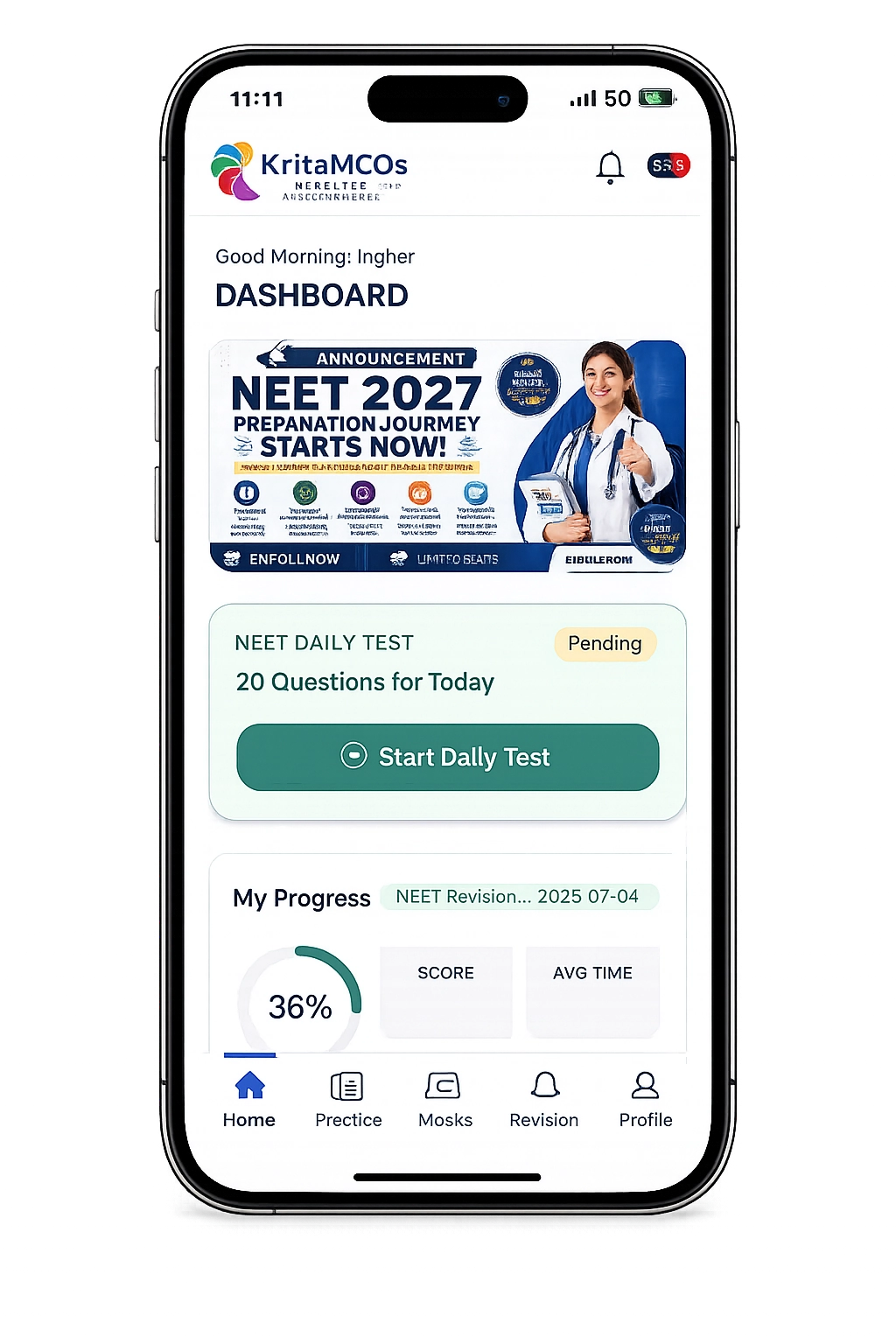 KritaMCQs_Dashboard_Mobile_Frame