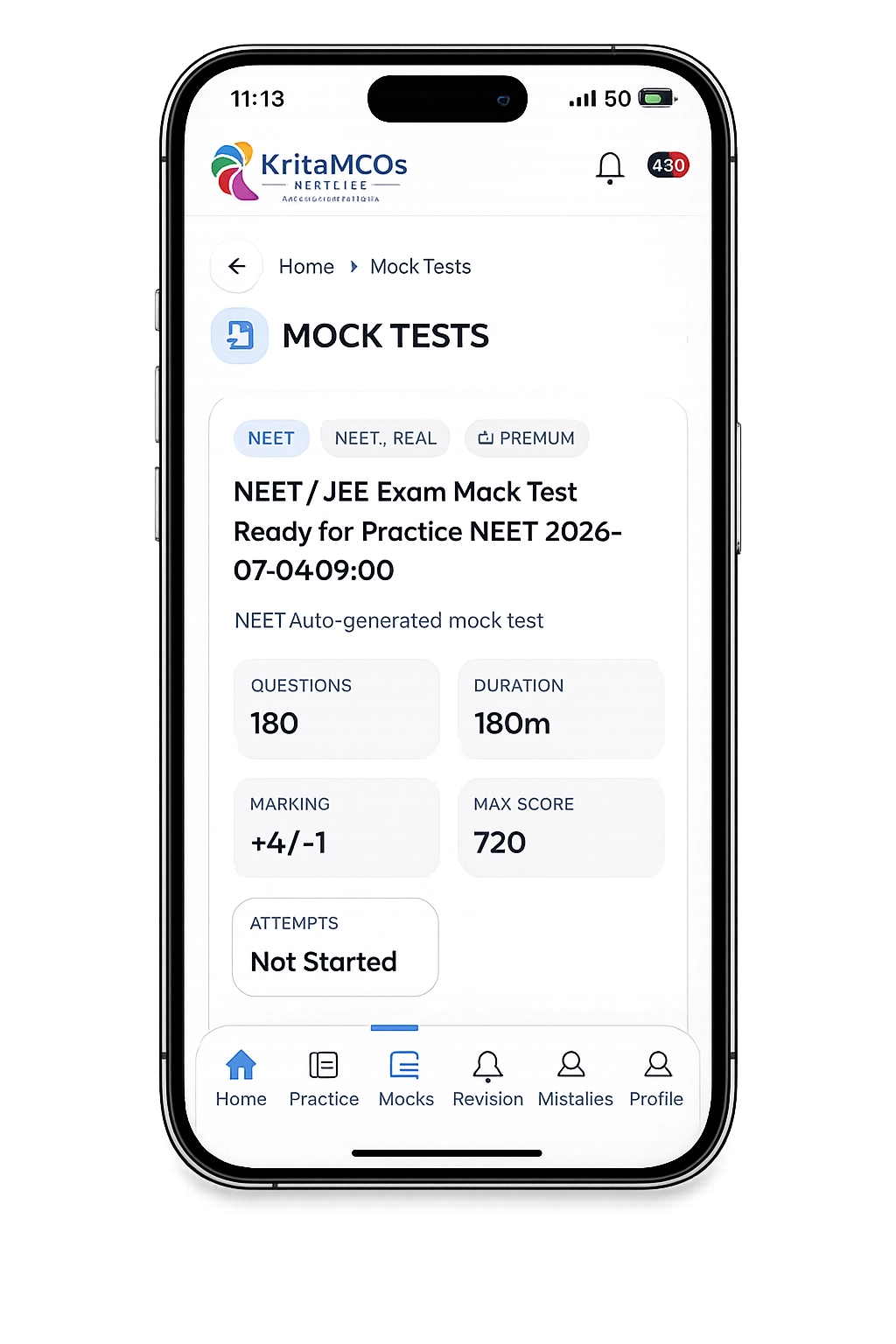 KritaMCQs_Mock_Tests_Mobile_Frame